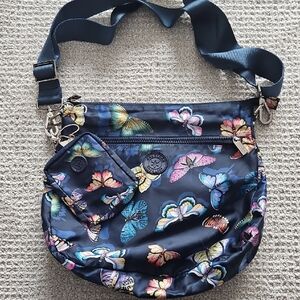 Anuschka Navy Butterfly Crossbody Bag